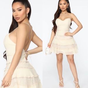 Fanco Mini Tiered Spaghetti Strap Dress in Cream